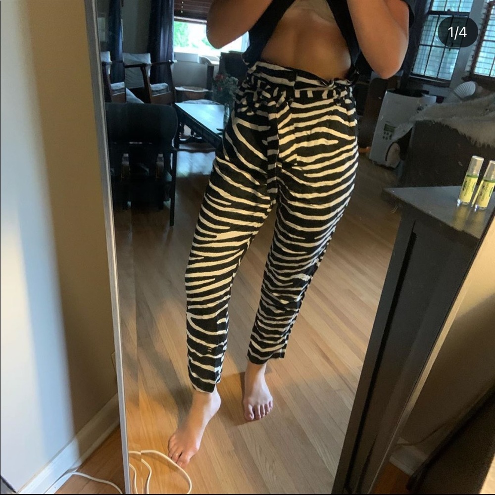 H & M Zebra Print paper bag waist pants